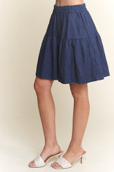 ADORA Elastic Waist Wide Leg Denim Shorts OutfitFlow